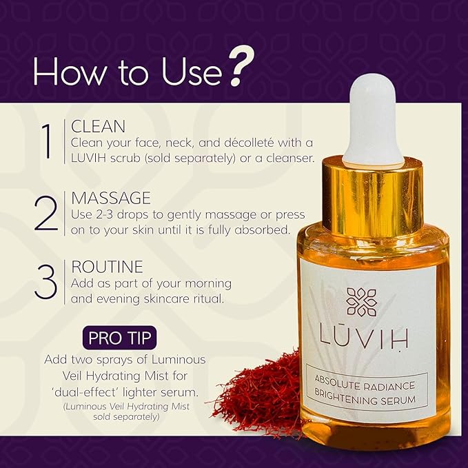LUVIH Absolute Radiance Brightening Serum – Ayurvedic Dark Spot Corrector & Glow Serum for Women & Men – Nourishing Treatment for Dullness, Uneven Skin Tone & Sun-Stressed Skin – 30 mL-GlimoraGlow