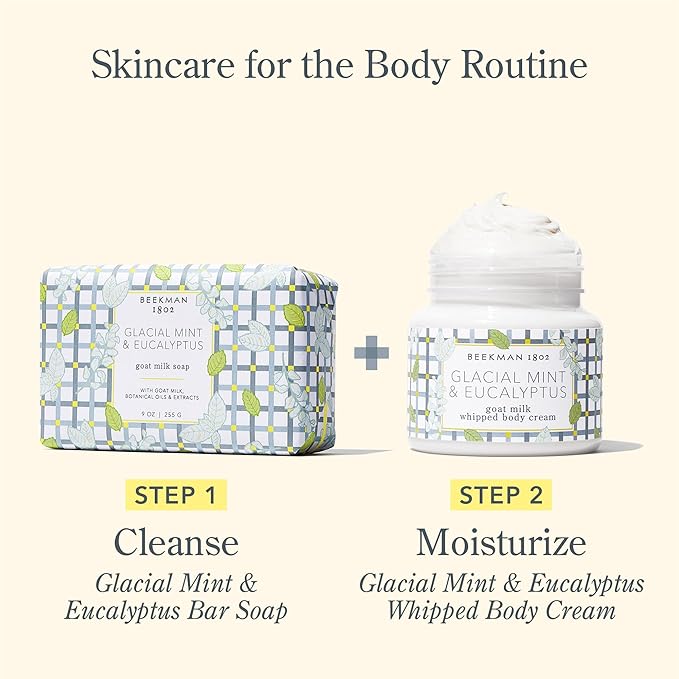 Beekman 1802 Glacial Mint & Eucalyptus Whipped Body Cream - 8 oz - Scented - Moisturizes, Soothes & Softens - With Coconut Oil & Mango Seed Butter - No Irritation - Good for Sensitive Skin-GlimoraGlow