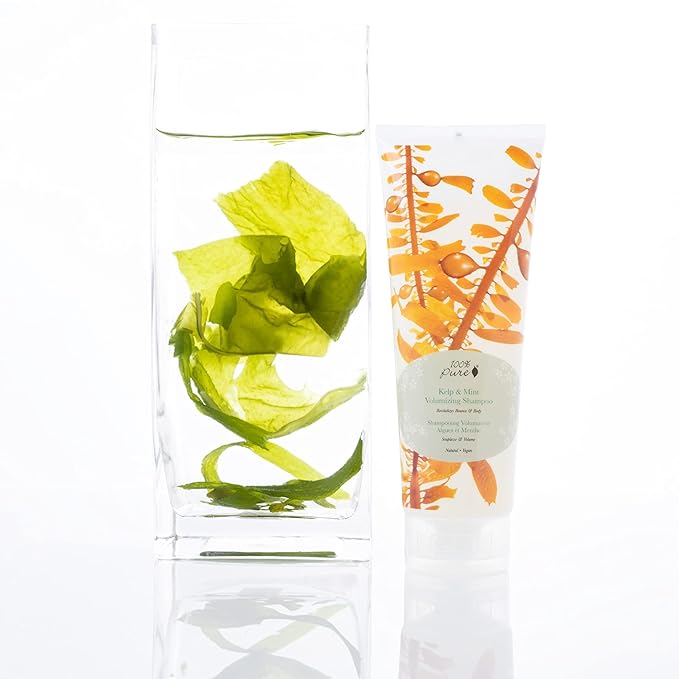 100% PURE Kelp & Mint Volumizing Shampoo Purifying Hydration & Deep Detox - Botanical Body Boost for Dry, Damaged Thinning Hair, Promotes Healthy Growth for Women & Men - Sulfate Free - 8 Fl Oz-GlimoraGlow
