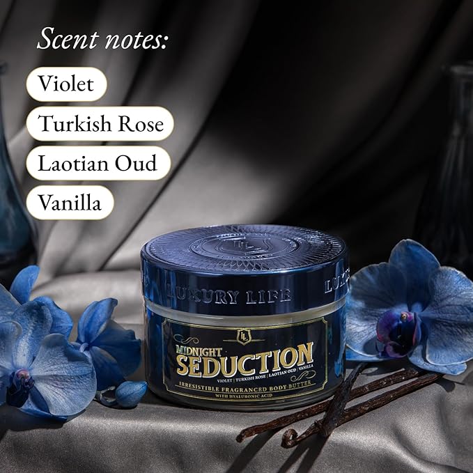 LUXURY LIFE Bed Butter - Scented, Luxurious Body Butter With All-Natural Hyaluronic Acid For Soft, Glowing, Hydrated Skin For Men & Women - Suitable For All Skin Types (Midnight Seduction, 5 oz)-GlimoraGlow