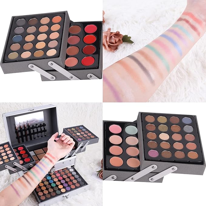 132 Color All- In- One Makeup For Women Full Kit,Professional Makeup Kit,Makeup Gift Set for Women,Girls&Teens,Include eyeshadow/lipstick/concealer/Lip Gloss/Eyeliner/Mascara（006N2-Silver）-GlimoraGlow