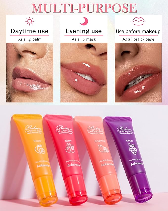 Hydrating Lip Glowy Balm, Ultra-Nourishing Lip Balm for Dry Cracked Lips, Moisturizer Lip Repair Sleeping Lip Mask, Day and Night Lip Care Therapy Treatment, Glossy Smooth Lip Butter Balm-02#Berry-GlimoraGlow