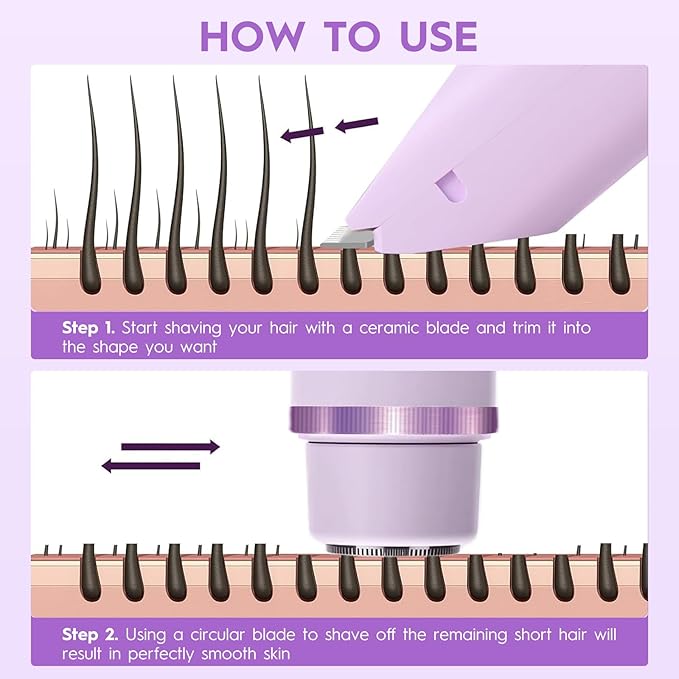 2025 Upgraded Dermave Bikini Shaver - 2 in 1 Bikini Trimmer for Women with LCD Display, Dual Head Cordless Electric Shaver, IPX7 Waterproof Wet/Dry Body Hair Trimmer for Face,Purple-GlimoraGlow