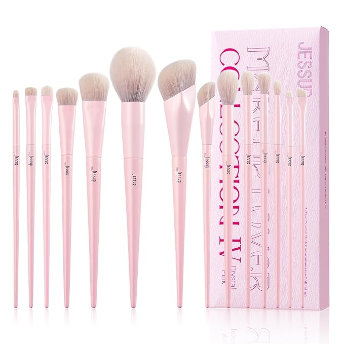 Jessup Pink Makeup Brushes Set 14Pcs Make up Brushes Premium Vegan Foundation Concealer Blush Eyeshadow Eyeliner Powder Highlighter Blending Face Brush Set, T495-GlimoraGlow