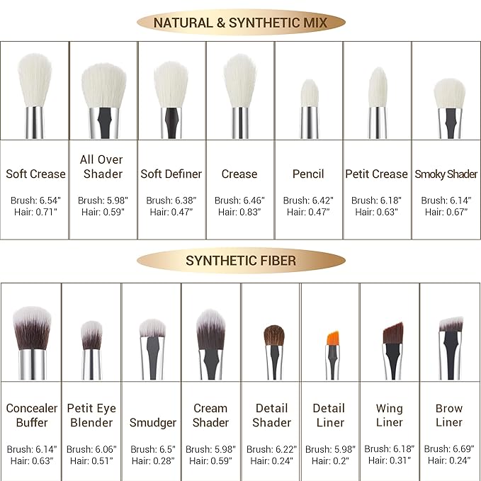 Jessup Small Eye Makeup Brush Set Professional 15pcs White/Silver Premium Natural-synthetic Eye Shadow Blending Concealer Eye & Brow Liner Brushes, T237-GlimoraGlow
