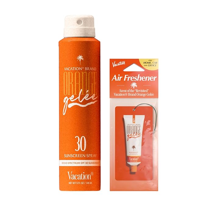 Vacation Orange Gelée SPF 30 Sunscreen Spray Oil & Air Freshener Bundle, Tanning Oil with SPF, Suntan Lotion Spray, Transparent on All Skin Tones, Dermatologist-Tested, Vegan, 5 Fl. Oz.-GlimoraGlow