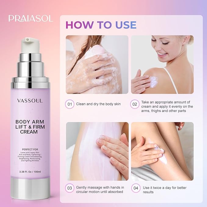 VASSOUL Lift and Firm Arm Cream : Skin Tightening Cream for Body - Firms Loose Skin, Reduces Cellulite on Arms, Thighs & Butt – 100ML-GlimoraGlow