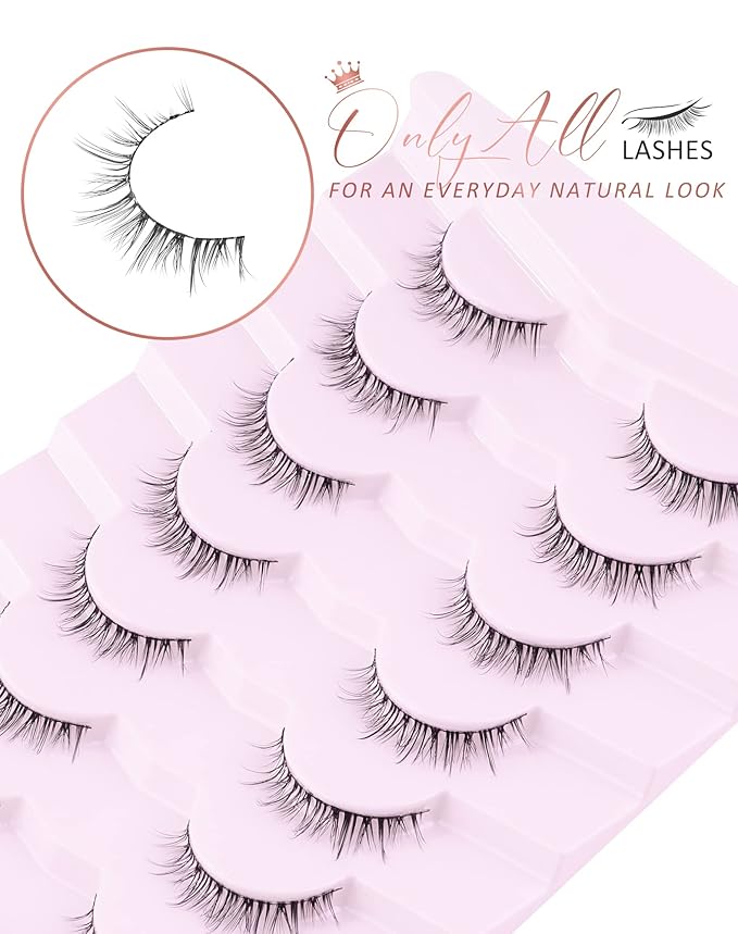 Onlyall Natural Lashes Short Eyelashes Wispy Lashes Natural Look Soft False Eyelashes False Eye Lashes Faux Mink Eyelashes 7 Pairs D2-GlimoraGlow
