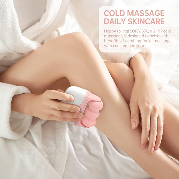 Ice Roller for Face with Gua Sha, Travel ice Roller Cold Therapy Tools, Cold Facial Ice Roller Massager for Eye Puffiness, Migraine, TMJ Pain Relief & Minor Injury (Pink)-GlimoraGlow