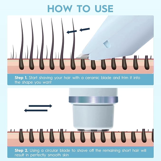 2025 Upgraded Dermave Bikini Shaver - 2 in 1 Bikini Trimmer for Women with LCD Display, Dual Head Cordless Electric Shaver, IPX7 Waterproof Wet/Dry Body Hair Trimmer for Face,Blue-GlimoraGlow