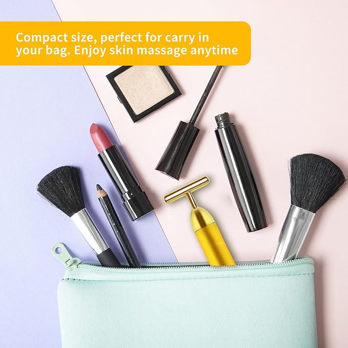 2 Pack T Shape Face Massager Beauty Bar Golden & Pink Facial Massager, Portable Electric Vibration Face Neck Body Massager for Firming Lifting Anti Aging Skin Tightening Wrinkle Reducing-GlimoraGlow