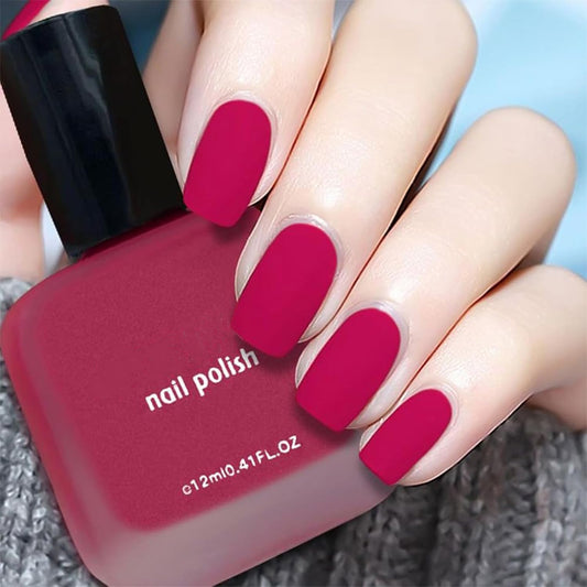 12ml Hot Pink Matte Nail Polish, Quick Dry Nail Lacquer for Nail Art Varnish, Mist Effect Matte Finish Velvet Nail Polish, 0.41 fl oz (Hot Pink, 0.41 fl oz)-GlimoraGlow