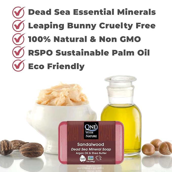 One With Nature Dead Sea Salt Sandalwood Soap 4oz 3-Pack – Purifying and Exfoliating Soap Bar with Dead Sea Minerals and Sandalwood for Face & Body, for Men & Women-GlimoraGlow