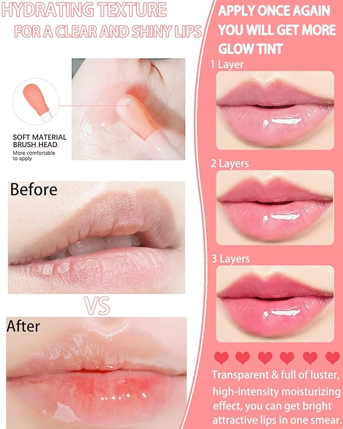 Hydrating Plumping Lip Glow Oil,Tinted Lip Gloss,Transparent Toot Lip Oil,Long Lasting Moisturizing Clear Glow Reviver Lip Oil for Lip Care Dry Lips,Women's Day Makeup Gift for Women(#001 Pink)-GlimoraGlow
