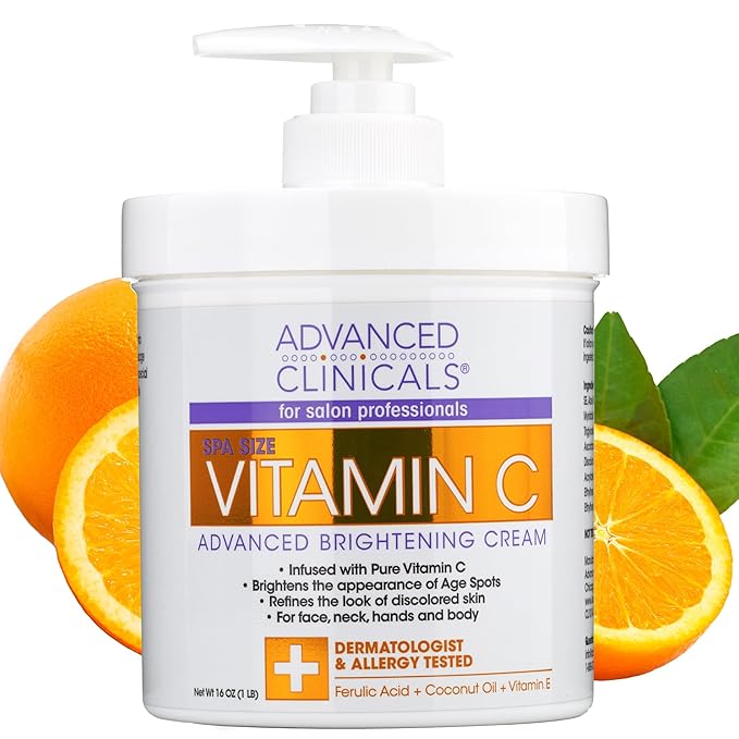 Advanced Clinicals Vitamin C Cream Face & Body Lotion Moisturizer | Anti Aging Skin Care Firming & Brightening Cream For Body, Face, Uneven Skin Tone, Wrinkles, & Sun Damaged Dry Skin, 16 Oz-GlimoraGlow