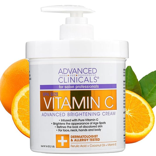 Advanced Clinicals Vitamin C Cream Face & Body Lotion Moisturizer | Anti Aging Skin Care Firming & Brightening Cream For Body, Face, Uneven Skin Tone, Wrinkles, & Sun Damaged Dry Skin, 16 Oz-GlimoraGlow