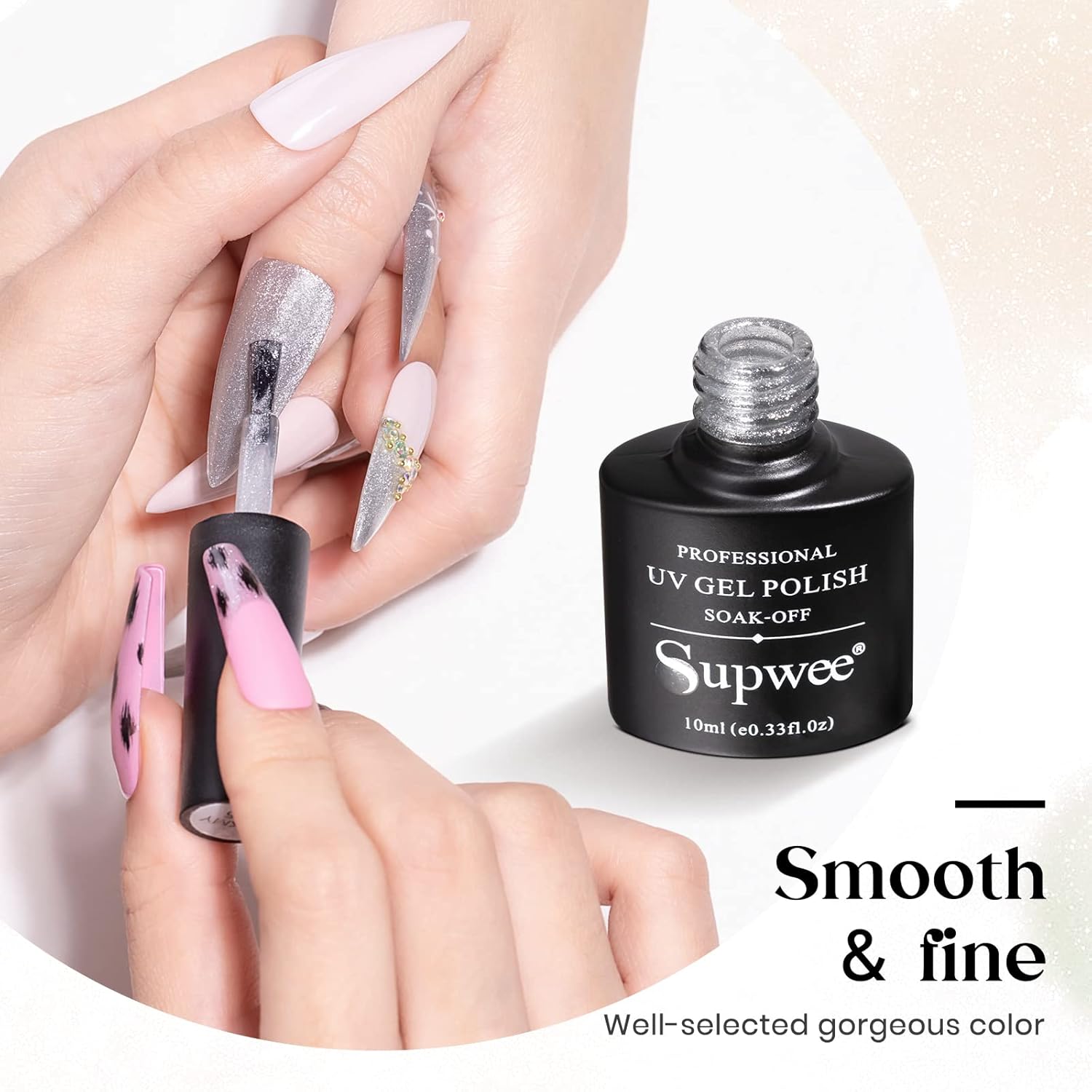 10ml Silver Universal Bright Glitter Cat Eye Gel Magnetic Nail Polish Gel Art Manicure DIY at Home Soak Off UV Gel with Magnet-GlimoraGlow