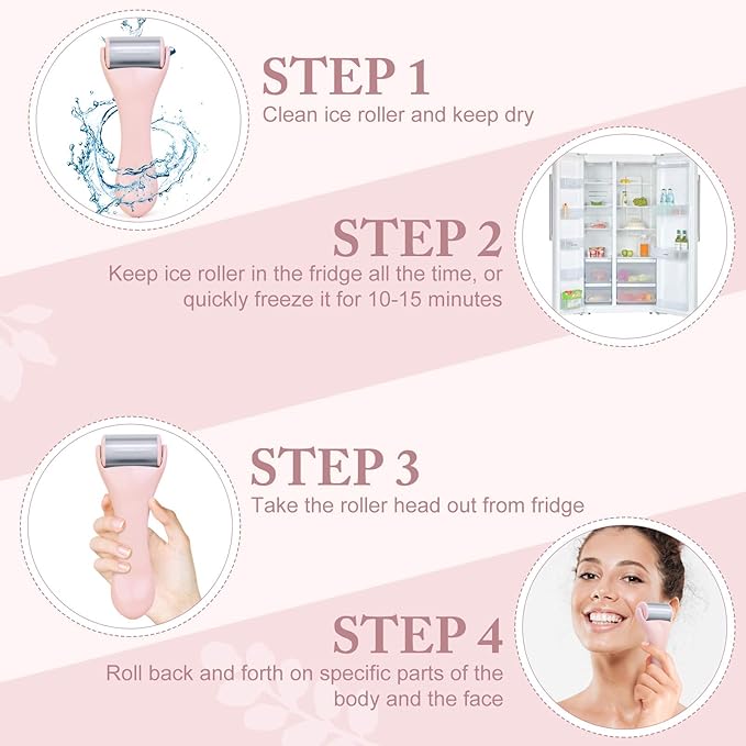 Ice Roller for Face and Eye 2 Pcs,Face Roller Skin Care for Puffiness,Migraine,Pain Relief,Eye Roller For Puffy Eyes Dark Circles,Stainless Steel Facial Roller (Pink)-GlimoraGlow