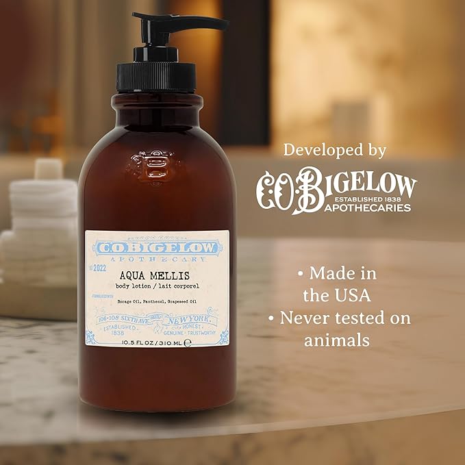 C.O. Bigelow Aqua Mellis Body Lotion, Iconic Collection Moisturizing Body Lotion with Shea Butter, Borage Oil & Grapeseed Oil, 10.5 Fl Oz-GlimoraGlow