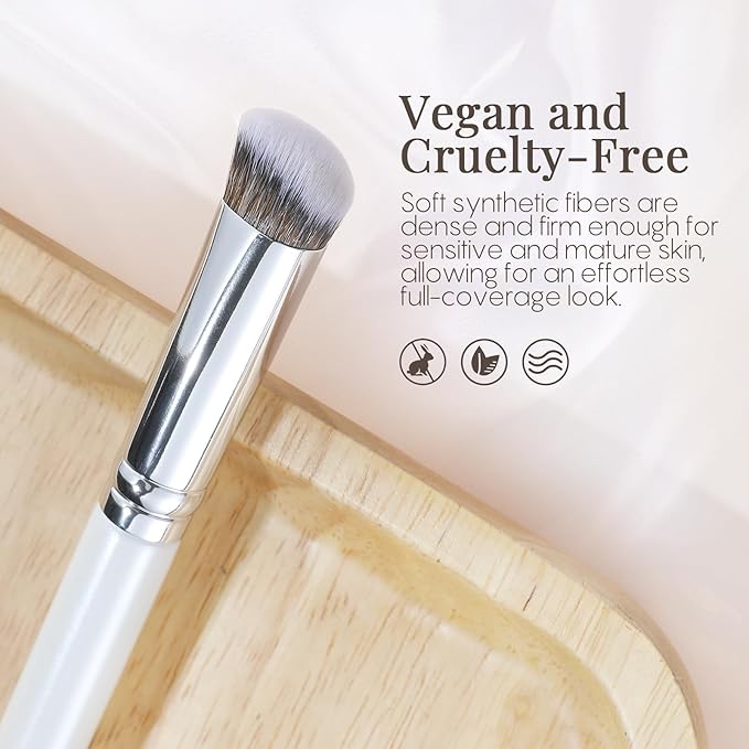 GLO&RAY Concealer Brush Under Eye - Makeup Brush Angled Flat Teardrop, Nose Contour for Powder Pro Concealing Blending for Liquid & Cream Cosmetic, Foundation Brushes Small With Dust Cover (White)-GlimoraGlow