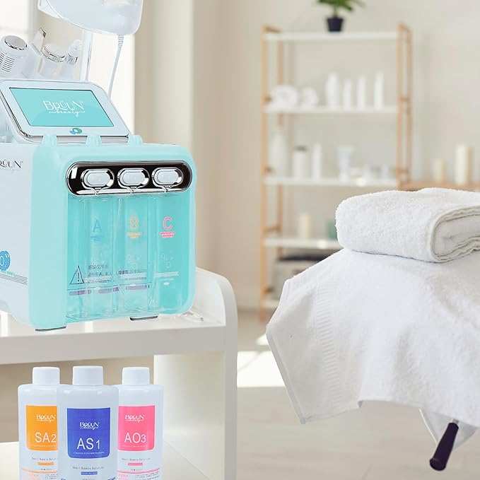 BRÜUN Hydrogen Oxygen Facial Machine Serums for Facial Cleansing – A Pack of 400ml 3 Aqua Peeling Solution AS1, SA2, and AO3 –Skin Care Hydra Solution for Vacuum face Cleaning Jet for Home and Spa-GlimoraGlow