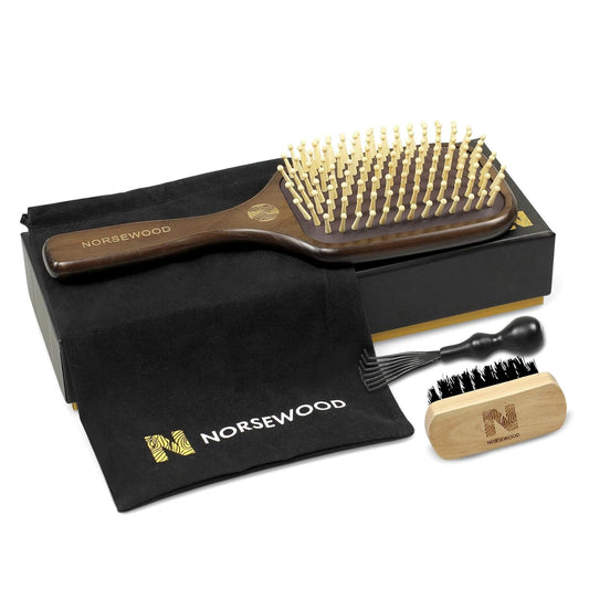 100% Natural Wood Hairbrush for Massaging Scalp,for Most Hair Types, Wooden Bristle for Reducing Damage, Scalp Massager Perfect for Women, Men & Kids-GlimoraGlow