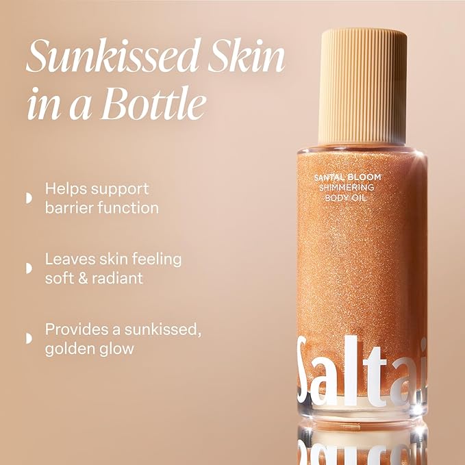 Saltair Shimmering Body Oil - Santal Bloom Scented Dry Oil Moisturizer with Light-Reflecting Pearl Pigments. Moisturizing Glow for All Skin Types - 4 Fl Oz-GlimoraGlow