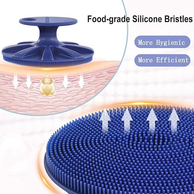 INNERNEED Silicone Face Exfoliating Brush Manual Handheld Facial Cleansing Scrubber Blackhead Remover, Food-Grade Soft Bristle (Dark Blue+Gray)-GlimoraGlow