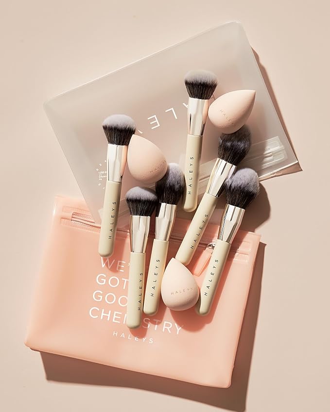 HALEYS Kabuki Makeup Brush VEGAN+CRUELTY-FREE, Sustainable Wood, Vegan Bristles for Airbrushed Finish, For Creams, Liquids, Powder, Streak-free, Perfect Blending, Buffs, Blurs, Smooths with Control-GlimoraGlow