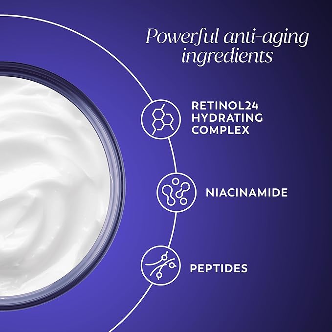 Olay Retinol Face Moisturizer, 24 MAX Anti-Aging Night Cream for Women, Fragrance-Free, Non Greasy - Anti-Wrinkle, Smooth Fine Lines, Tightening, Hydrating Skin Care - Peptides, Glycerin, 1.7 Oz-GlimoraGlow