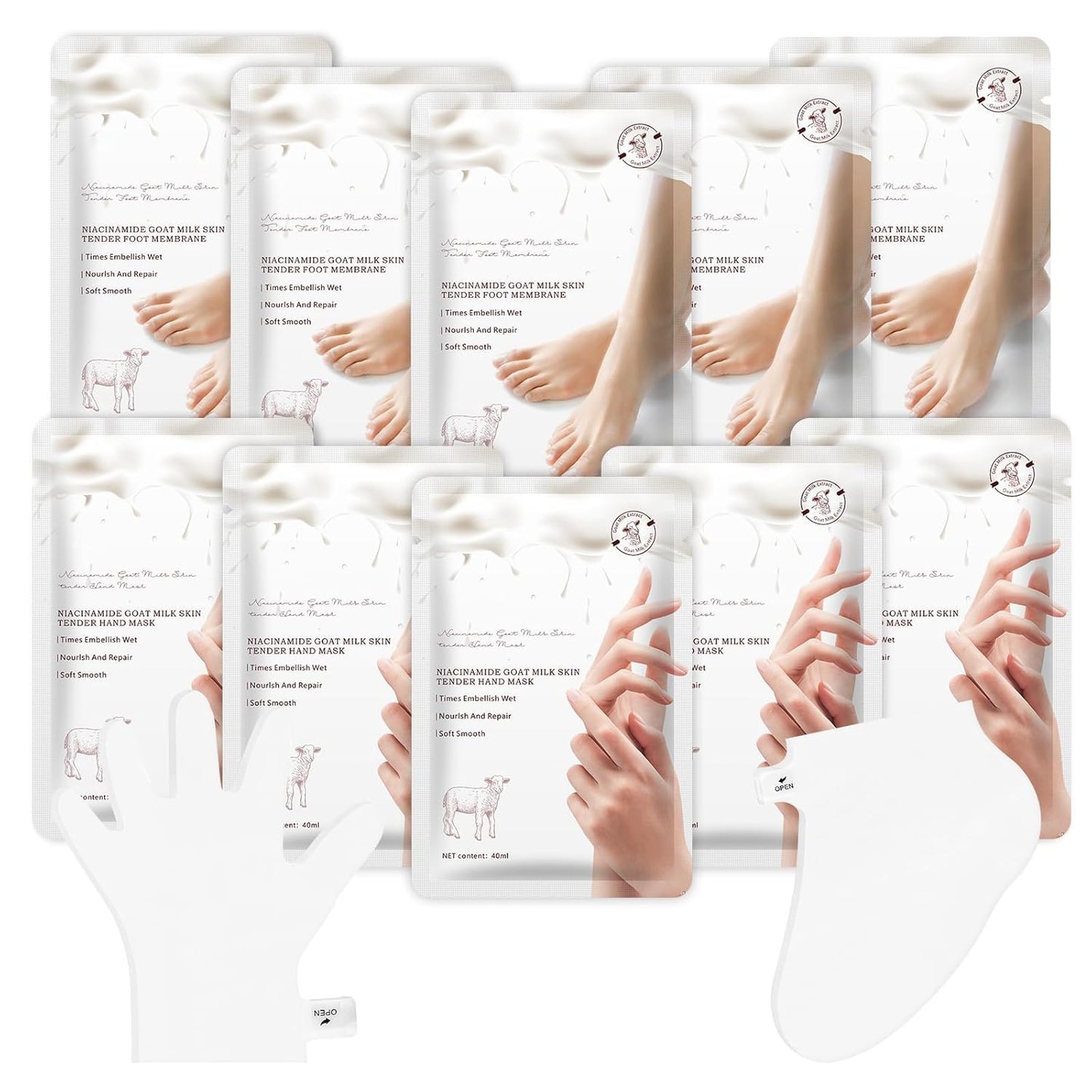 Hydrating Hand Foot Masks Set for Women Men,5 Pack Glove Mask for Dry Hand & 5 Pack Socks Mask for Dry Cracked Feet（Milk）-GlimoraGlow