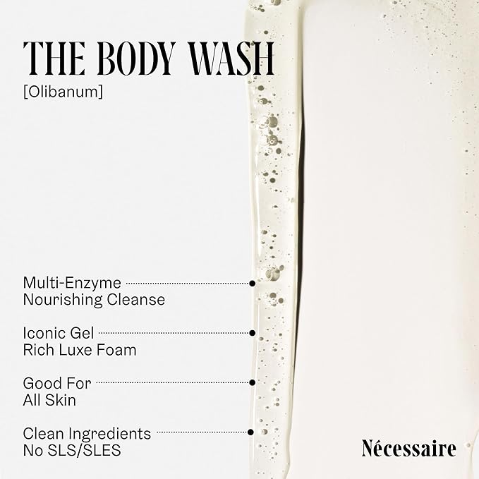 Nécessaire The Body Wash Olibanum. Natural Body Wash for Women + Men. Radiance Cleanse. Multi-Enzyme Gel Cleanser for Dull Skin. Notes of Vanilla, Fig Leaf, and Cassis Buds. 8.4 Fl Oz.-GlimoraGlow