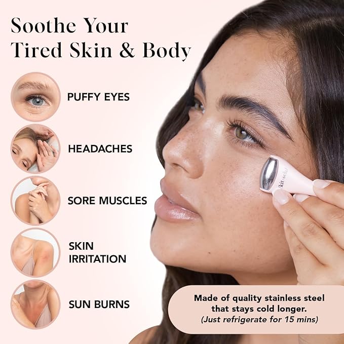 Kitsch Mini Facial Roller & Ice Face Roller Skin Care Tool Set for Women - Face Massager for Puffy Eyes, Cold Therapy, Lymphatic Drainage Massager, Self Care Gifts for Women & Men - Blush-GlimoraGlow