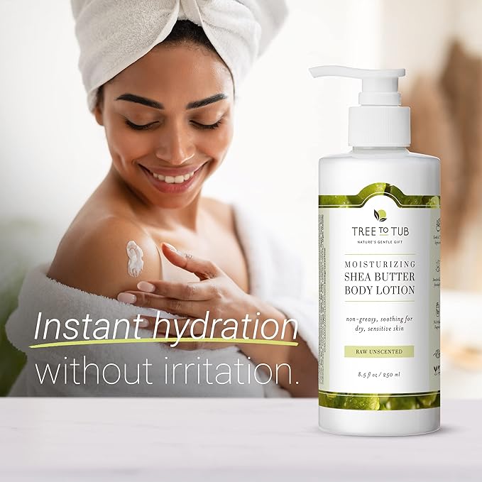 Tree to Tub Unscented Shea Butter Body Lotion for Dry Skin - Fragrance Free Lotion,Vegan Body Moisturizer, Good for Sensitive Skin for both Women & Men-GlimoraGlow