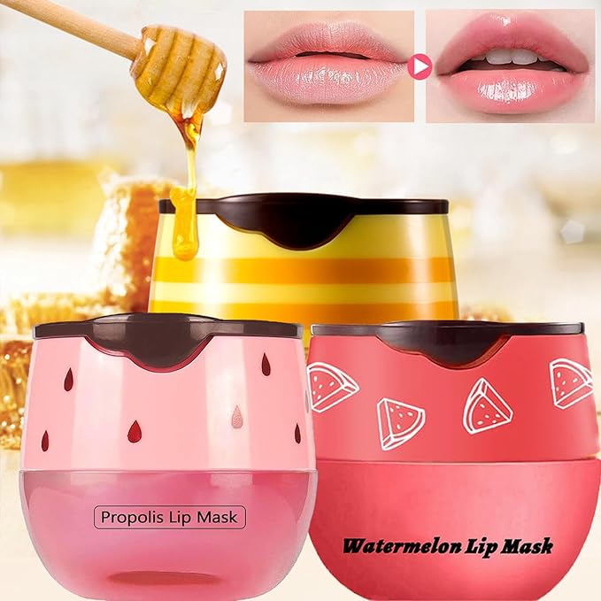 2 PCS Bee Lip Balm Honey Pot, Honey & Apple Lime Sleeping Lip Mask Overnight, Hydrating Prevention Dry and Cracked Lip Scrub, Reduces Lip Lines, Brightening Lip Color-GlimoraGlow
