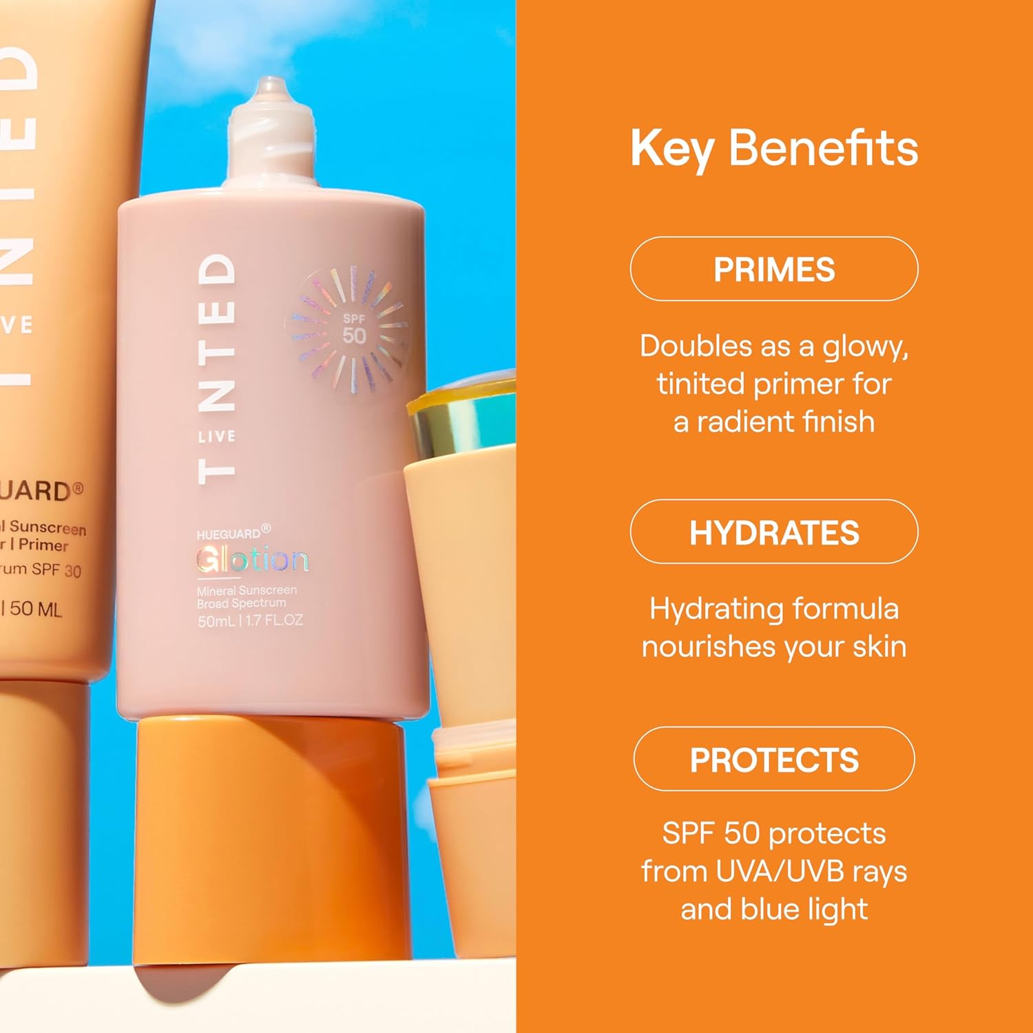 Live Tinted Hueguard Glotion Mineral Tinted Sunscreen For Face SPF 50 – Lightweight Fragrance-Free Sunscreen – Clean & Vegan Primer With SPF - Light Medium .5 FL Oz-GlimoraGlow