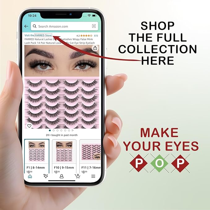 FARRED Natural Lashes Short Eyelashes Wispy False Mink Lash Pack 14 Pair Natural Look Fluffy Cat Eye Strip Eyelash Small Fake Lashes Full Pestañas Sets for MUA and Beginners Daily Makeup (F1 | 8-14mm)-GlimoraGlow