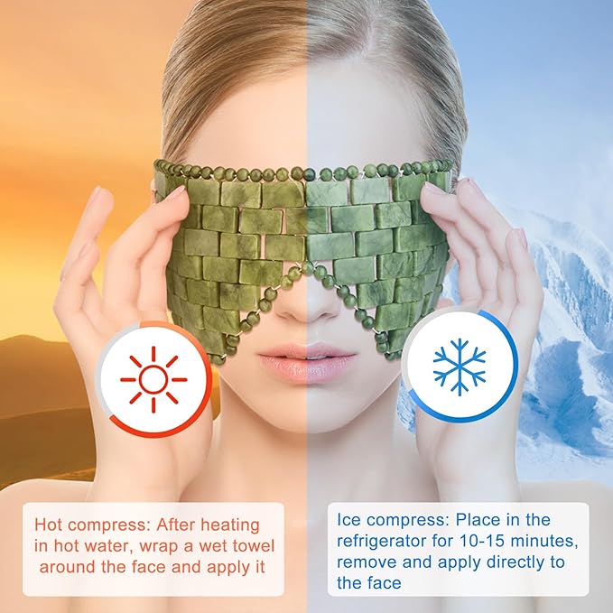 Jade Eye Mask, 2Pcs Large Facial Cooling Mask with 100% Real Jade for Hot & Cold Therapy,Green Jade Facial Eyes Sleeping Mask Relief Eye Cover by LazyGa-GlimoraGlow