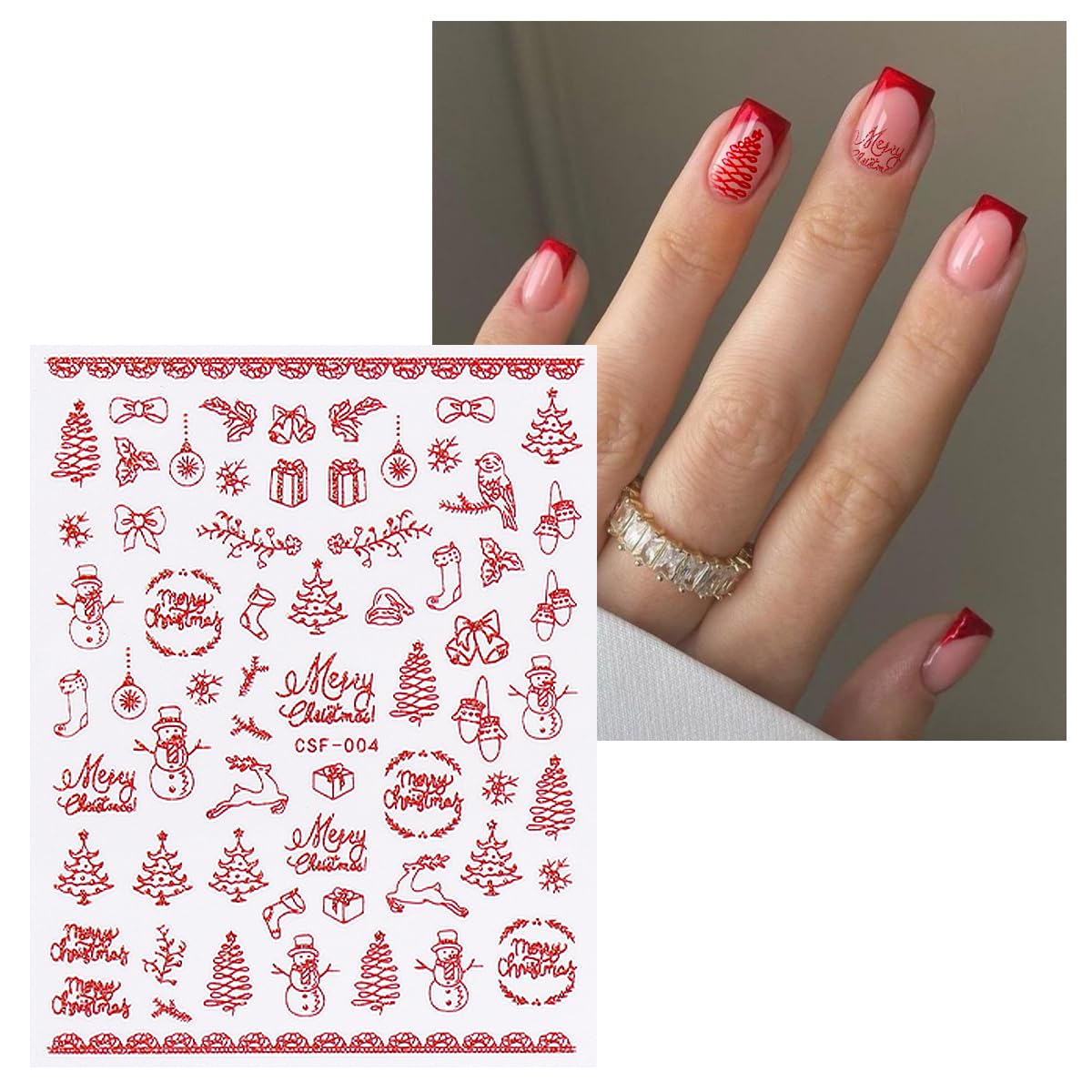 JMEOWIO 9 Sheets Christmas Glitter Nail Art Stickers Decals Self-Adhesive Red Nail Supplies Nail Art Design Decoration Accessories-GlimoraGlow