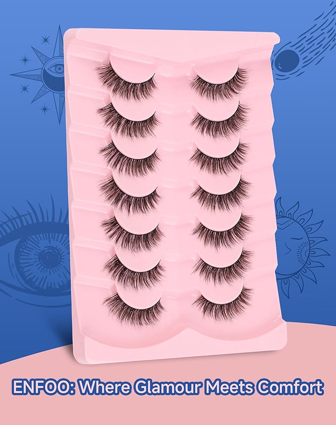 Natural Lashes Natural Look Wispy Eyelashes Flared Strip Eyelash False Eye Lash Soft Eyelashes Pack 7 Pairs 13MM D75-GlimoraGlow