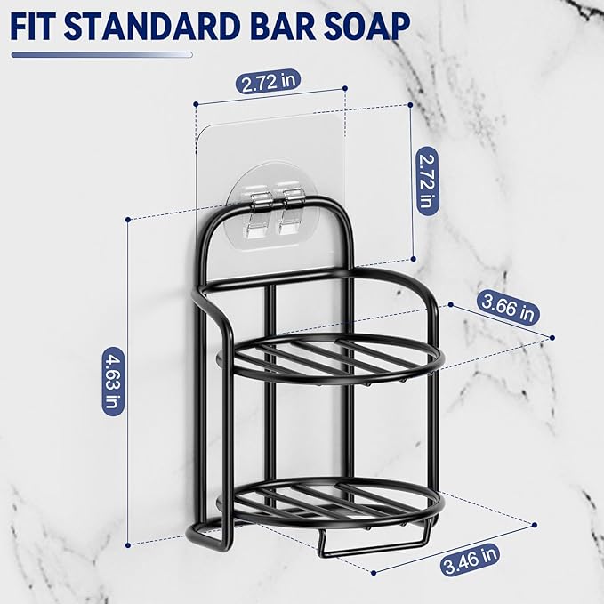 2-Tier Shower Soap Shampoo Bar Holder, Self Adhesive & Freestanding Draining Soap Dish Caddy for Bathroom Wall Accesories Decor Black-GlimoraGlow