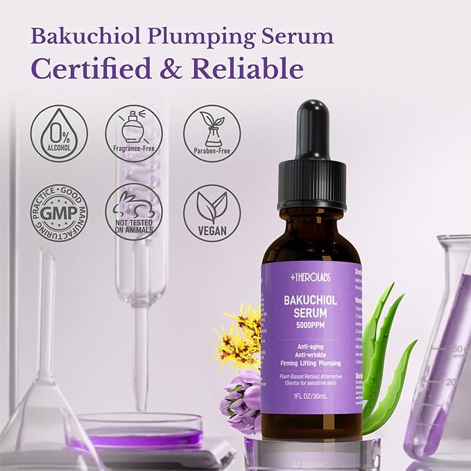 Bakuchiol Retinol Serum for Face, Retinol Alternative for Sensitive Skin with Vitamin E, Hyaluronic Acid, Collagen, Serum for Anti-Aging, Wrinkle Reduction Skin Firming & Smoothing 1 oz-GlimoraGlow