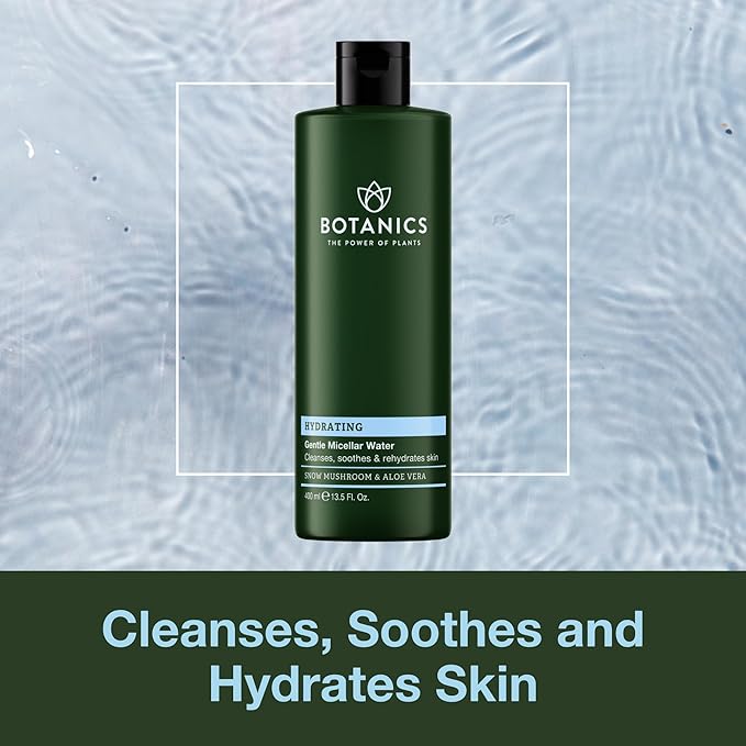Botanics Micellar Water Makeup Remover - Hydrating & Gentle Cleansing Water - Enriched with Snow Mushroom & Aloe Vera - Vegan & Cruelty-Free Eye Makeup Remover Liquid (13.5 Fl Oz)-GlimoraGlow