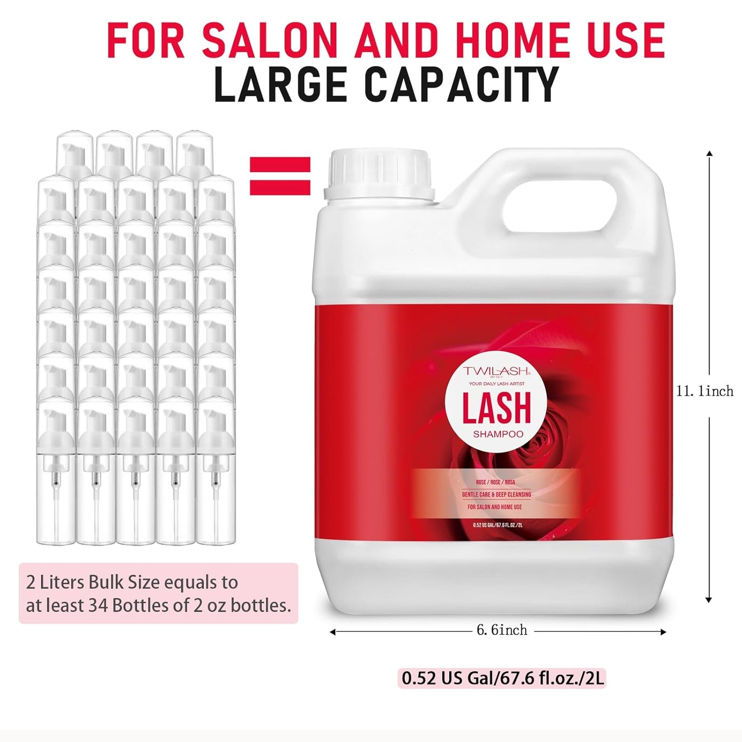 Lash Shampoo Bulk, Eyelash Cleanser for Extensions 2 Liters, Safe Makeup Remover, Non-irritating or Burning Eyelid Foaming Cleanser for Professional Salon and Home Use (Rose-2L)-GlimoraGlow