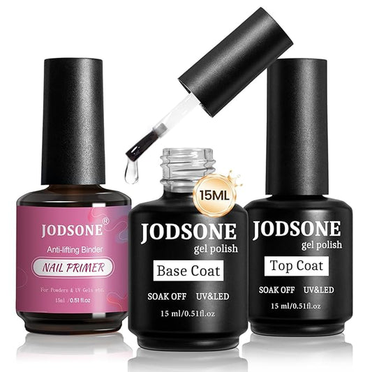 JODSONE 3 PCS Nail Primer Base Coat Top Coat with a capacity of 15ml Quick Curing Long Lasting-GlimoraGlow