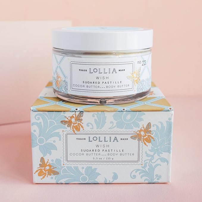 LOLLIA Wish Body Butter, 5.5 oz. - Sugared Pastille Fragrance - Shea Butter & Cocoa Butter, Body Lotion for Women, Hydrating & Smooth Body Moisturizer-GlimoraGlow