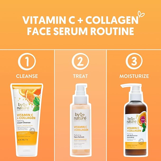By Nature Vitamin C + Collagen Face Serum - Restore and Energize Tired Skin with Brightening Vitamin C, Plumping Collagen, Plus Texture Enhancing Turmeric - Premium Skin Care Serum for Face - 3fl. oz.-GlimoraGlow