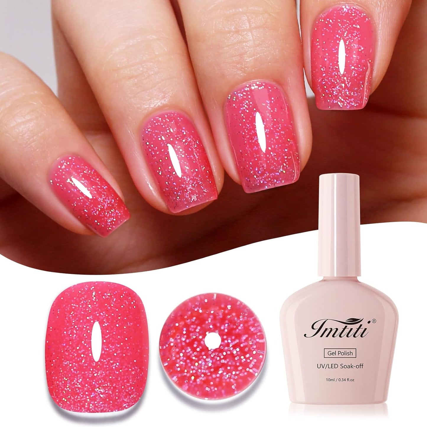 Imtiti Glitter Gel Nail Polish, Strawberry Pink Iridescent Glitter Gel Polish Diamond Shimmer Sparkle Soak Off UV LED Nail Gel Polish Autumn Winter Manicure 10ML-GlimoraGlow