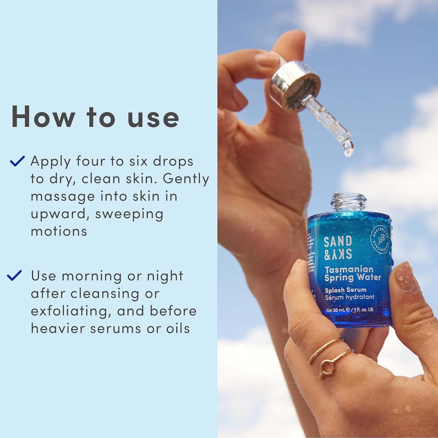 Sand & Sky Tasmanian Spring Water Hydrating Serum with Hyaluronic Acid & Probiotics - Fine Line Reducing Face Serum, Plumps Skin & Smooths Wrinkles, 1 fl oz-GlimoraGlow