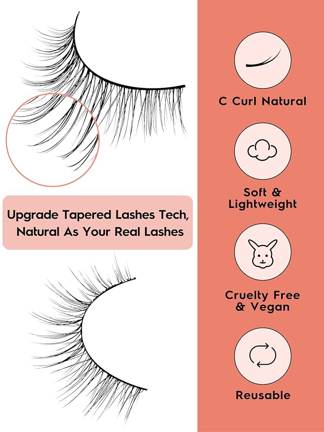 Natural Wispy Cat Eye Lashes - 3D Volume C Curl Eyelashes With Thin Band - 10mm Short Lashes - 7 Pairs-GlimoraGlow
